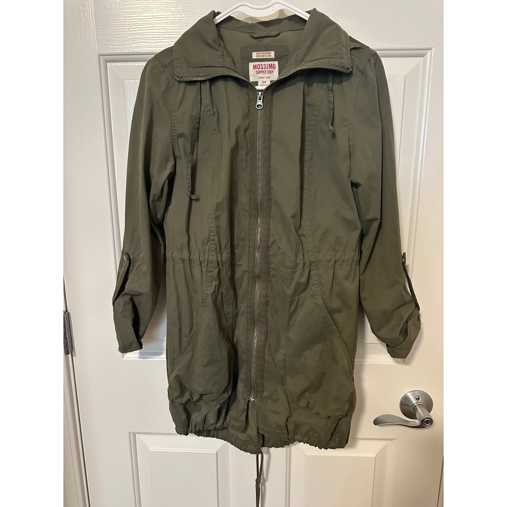 Mossimo Jacket Women Small Green Parka Anorak Utility Water Resistant Roll Tab